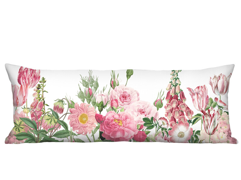 Pink Garden Party Linen Cotton Long Accent Pillow Cover