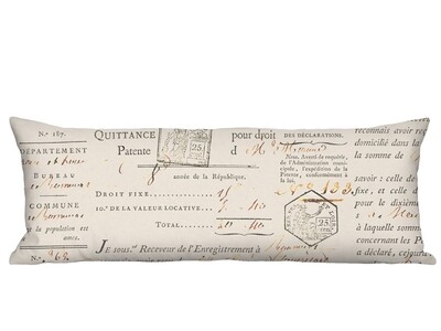 French Document in Beige Linen Cotton Long Accent Pillow Cover