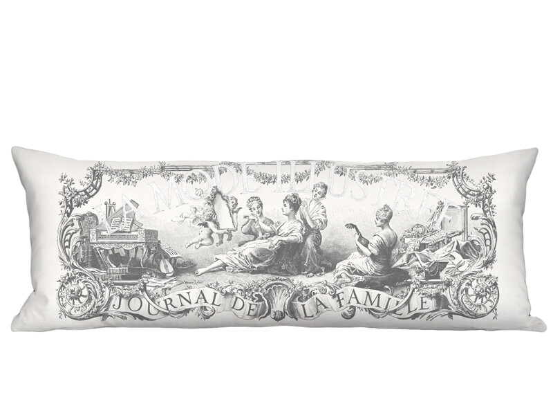 Mode Illustree on White Linen Cotton Long Accent Pillow Cover