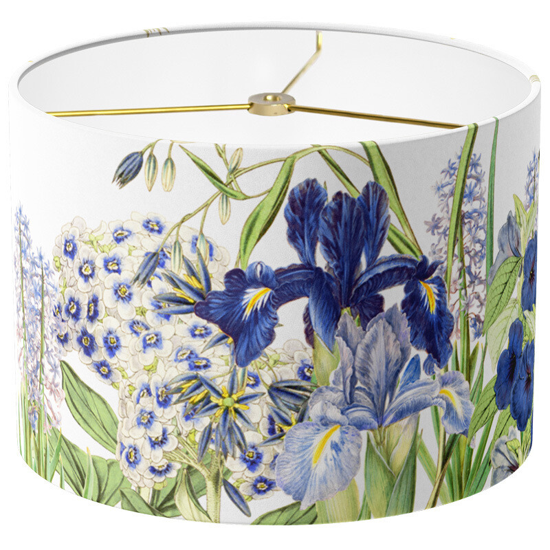Blue Garden Party Linen Cotton Drum Lamp Shade