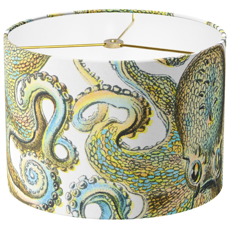 Octopus Fun Linen Cotton Drum Lamp Shade in Yellow and Blue
