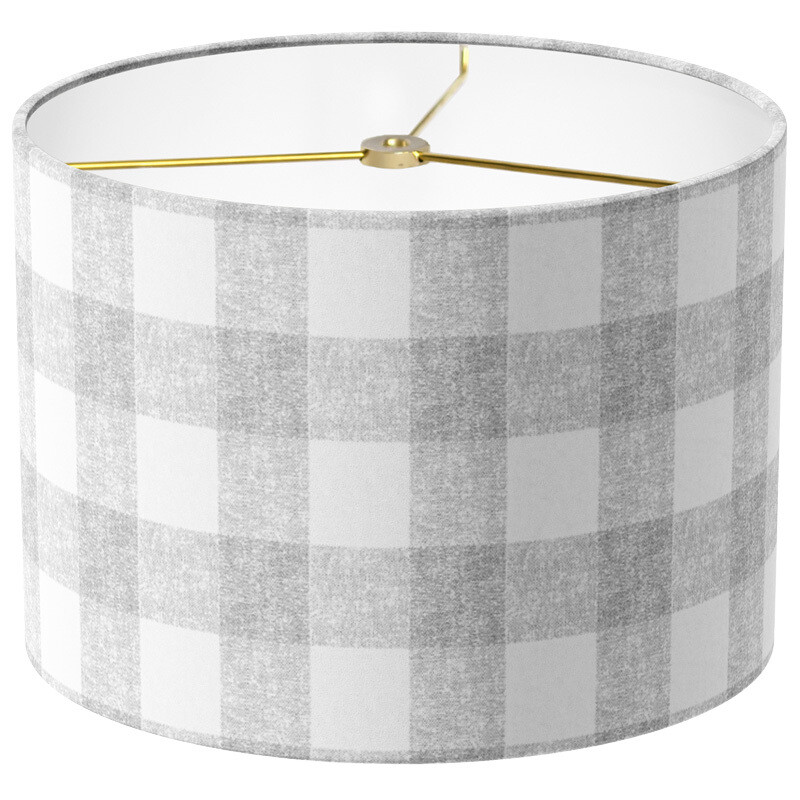 Grey Grain Sack Style Buffalo Check Linen Cotton Drum Lamp Shade