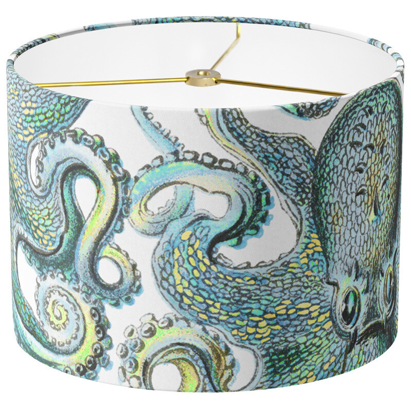Octopus Fun Linen Cotton Drum Lamp Shade in Blue and Yellow