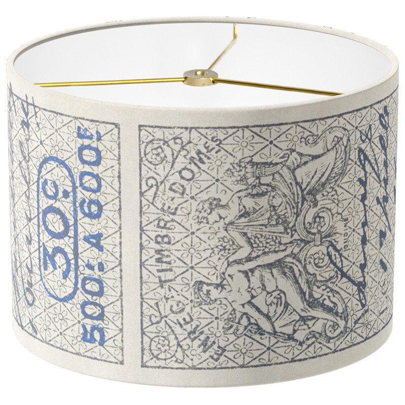 Bouteilloux Stamp Linen Cotton Lamp Shade - Blue on Ivory