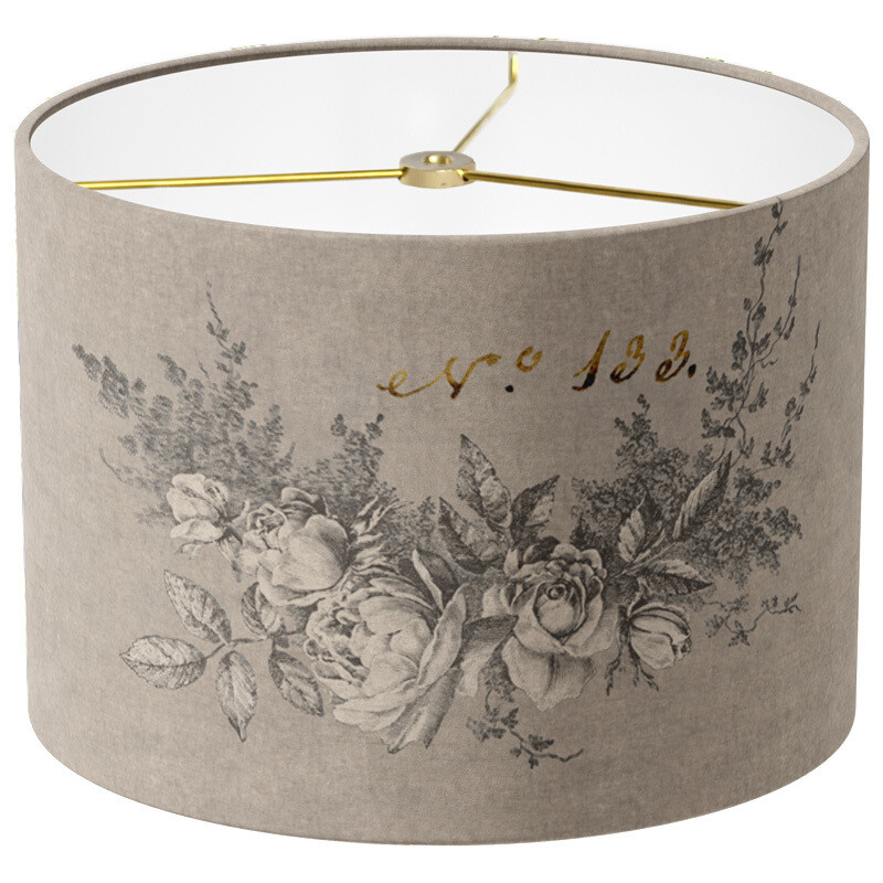 Garland of Roses Linen Cotton Lamp Shade - Charcoal Grey on Rustic Grain Sack Style