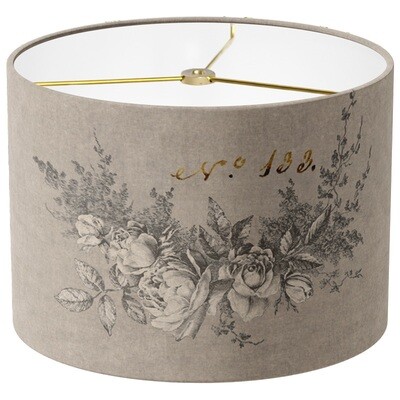 Garland of Roses Linen Cotton Lamp Shade - Charcoal Grey on Rustic Grain Sack Style