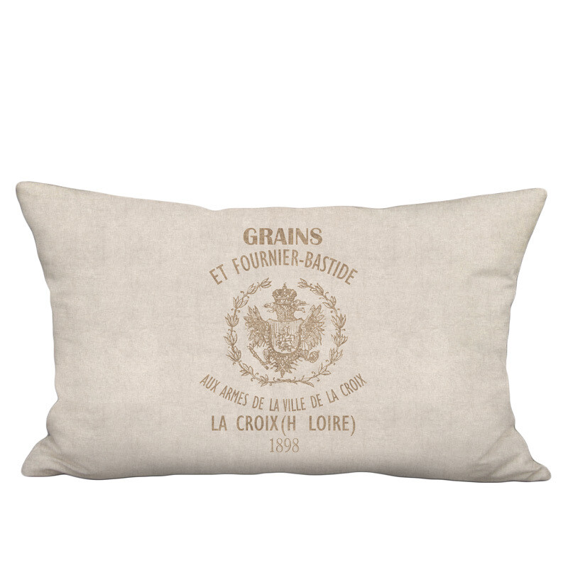 Bastide Beige Grain Sack Style Linen Cotton Lumbar Pillow Cover