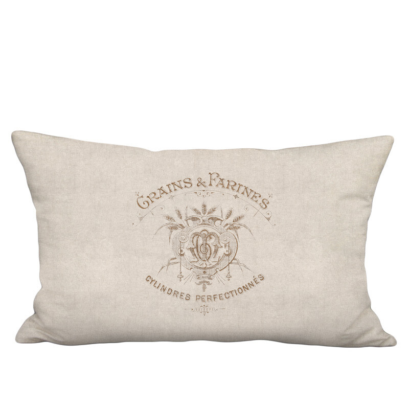 Gautherin Beige Grain Sack Style Linen Cotton Lumbar Pillow Cover