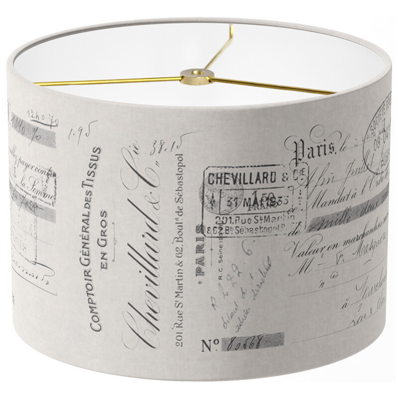Chevillard French Script in French Grey Linen Cotton Drum Lamp Shade