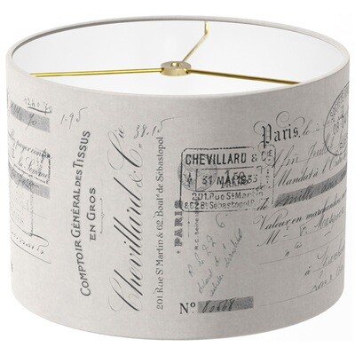 Chevillard French Script in French Grey Linen Cotton Drum Lamp Shade