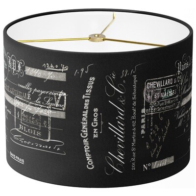 Chevillard French Script on Black Linen Cotton Drum Lamp Shade