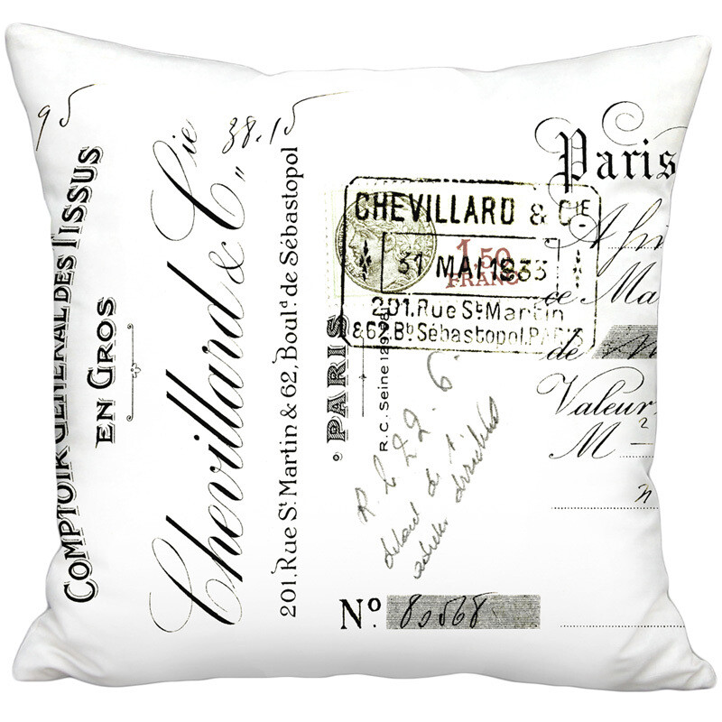 Chevillard French Script on White Linen Cotton Pillow Cover