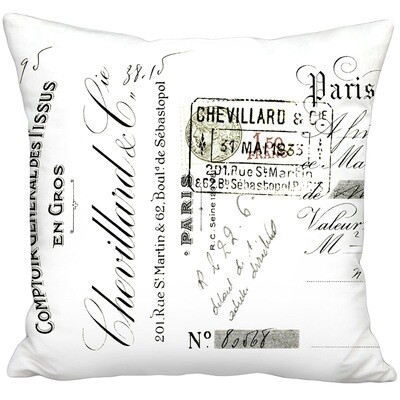Chevillard French Script on White Linen Cotton Pillow Cover
