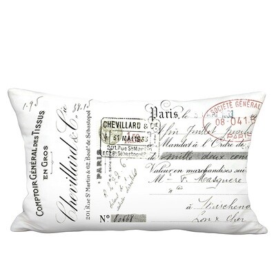 Chevillard French Script on White Linen Cotton Lumbar Pillow Cover