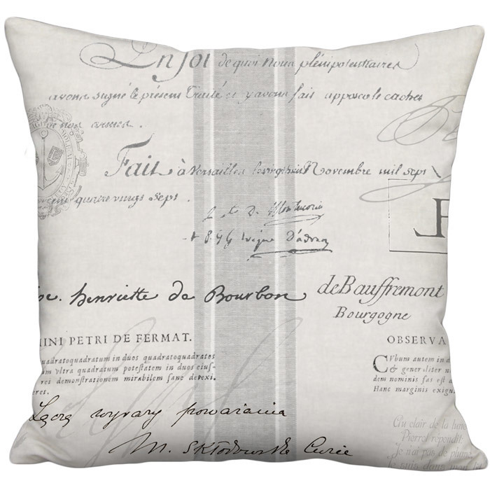 Grey Famous France Signature Script Grain Sack Style Linen Cotton Pillow Cover