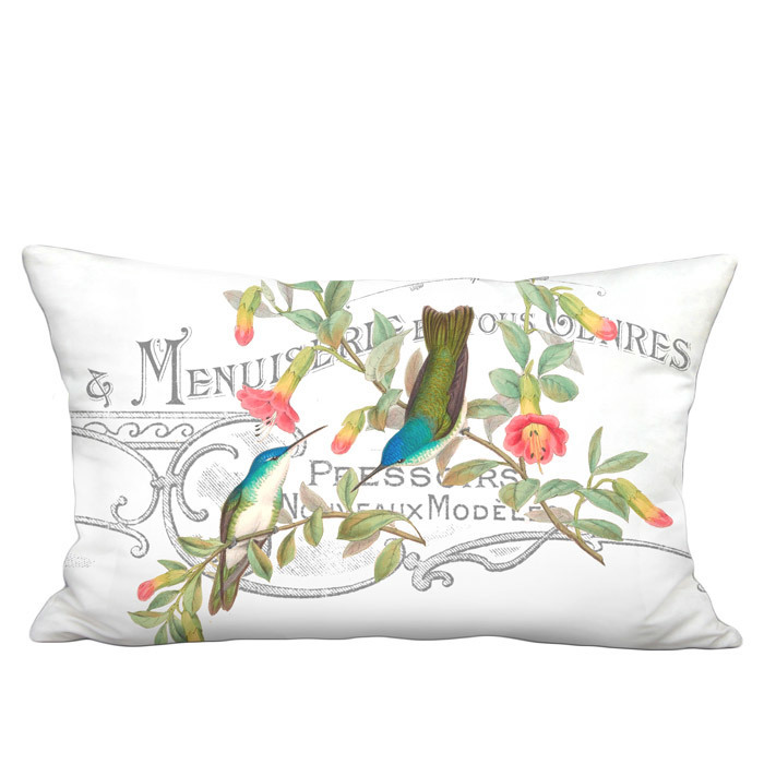 Summer Cottage Hummingbird Linen Cotton Lumbar Pillow Cover