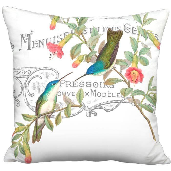 Summer Cottage Hummingbird Linen Cotton Pillow Cover