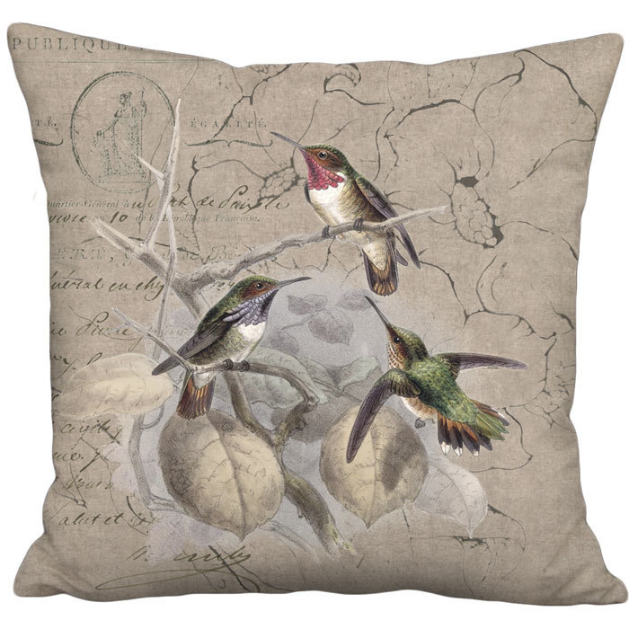Rustic Grain Sack Style Hummingbird Glow Linen Cotton Pillow Cover