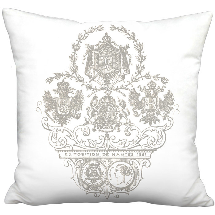 White Exposition Nantes Linen Cotton Pillow Cover or Pillow