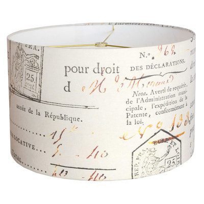 French Document in Beige Linen Cotton Drum Lamp Shade