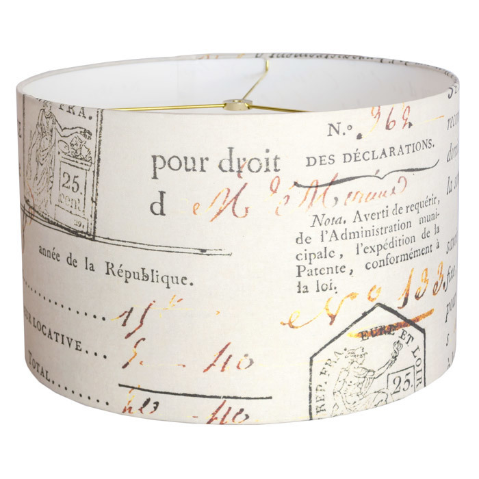 French Document in Beige Linen Cotton Drum Lamp Shade