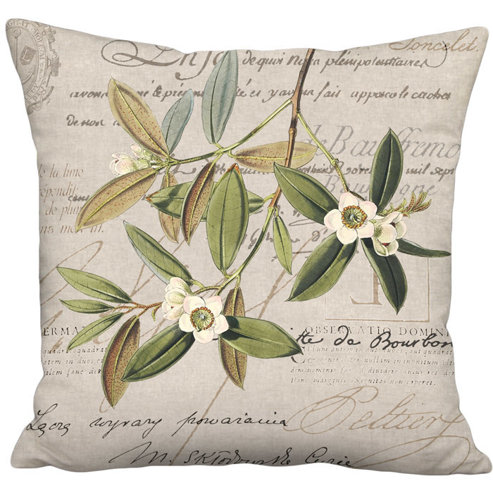 White Rhododendron Beige Grain Sack Style Linen Cotton Pillow Cover