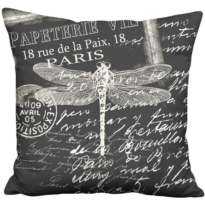 Papeterie Chalkboard Dragonfly in Black Linen Cotton Pillow Cover
