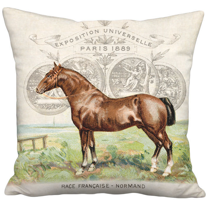 Race Française Normand Horse Linen Cotton Pillow Cover