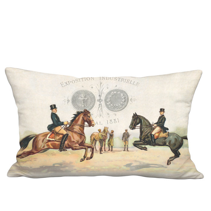 Cabriole and Lancade Equitation Linen Cotton Lumbar Pillow Cover