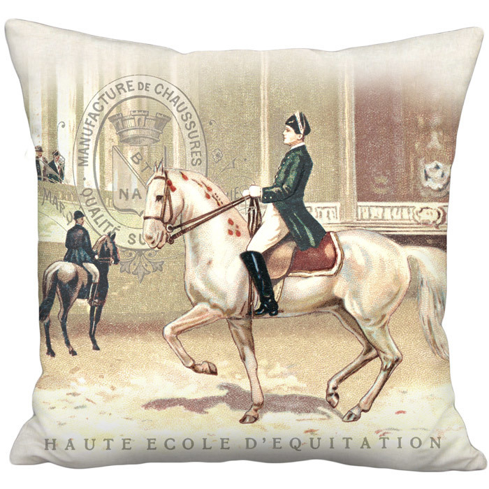 Piaffer Dressage White Horse Linen Cotton Pillow Cover