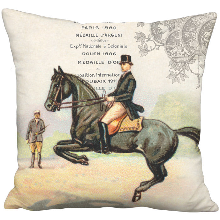 Lancade Equestrian Horse Linen Cotton Pillow Cover