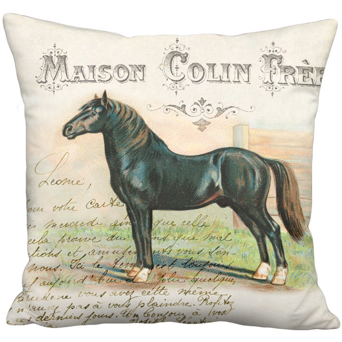 Schleswig Black Horse Linen Cotton Pillow Cover