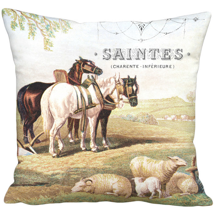 Pleasant Day in the Countryside Linen Cotton Horse Pillow Cover