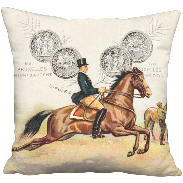 Cabriole Equestrian Chestnut Horse Linen Cotton Pillow Cover
