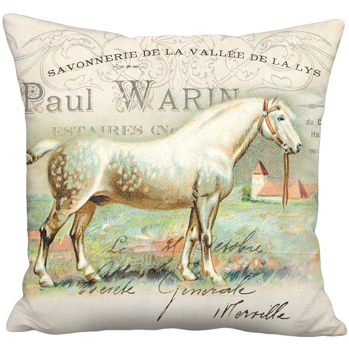 Percheron French Horse Linen Cotton Pillow Cover