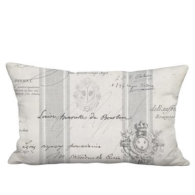 Gray Famous France Signature Script Linen Cotton Lumbar Pillow Cover