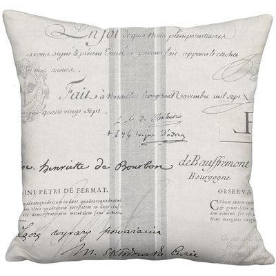 Grey Famous France Signature Script Grain Sack Style Linen Cotton Pillow Cover