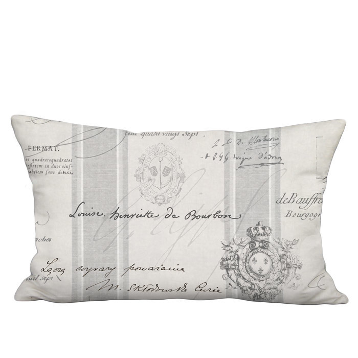 Gray Famous France Signature Script Linen Cotton Lumbar Pillow Cover