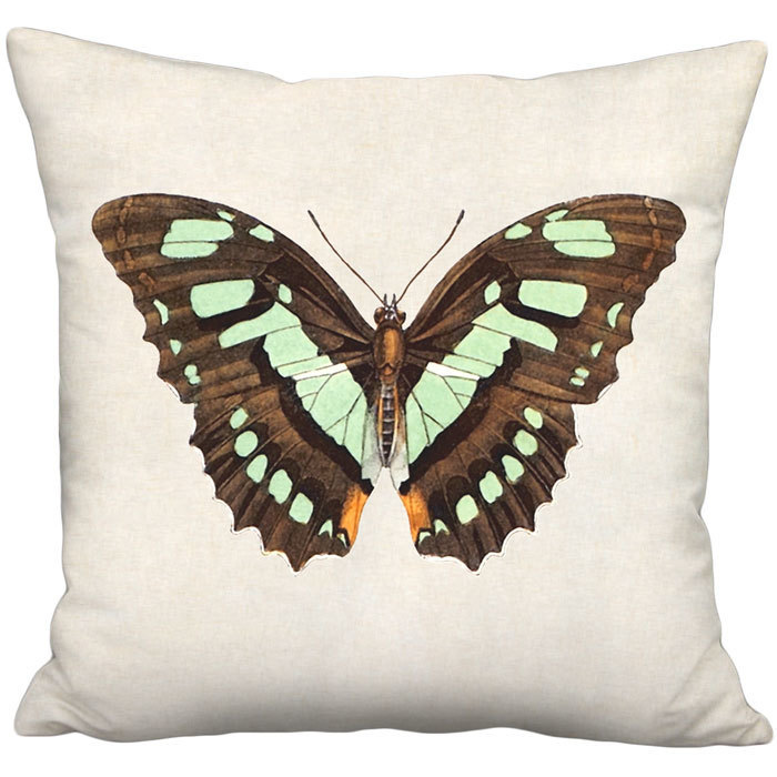 Brown and Green Butterfly Linen Cotton Pillow Cover