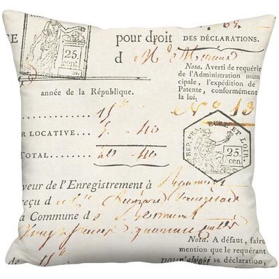French Document in Beige Linen Cotton Pillow Cover