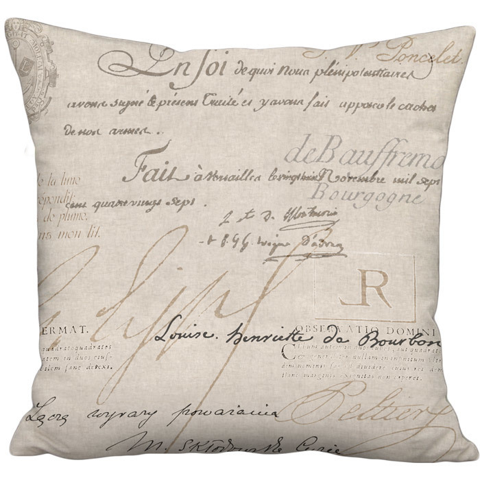 Famous France Signature Script Beige Grain Sack Style Linen Cotton Pillow Cover