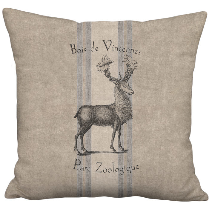 Bois de Vincennes French Country Deer Grain Sack Style Linen Cotton Pillow Cover