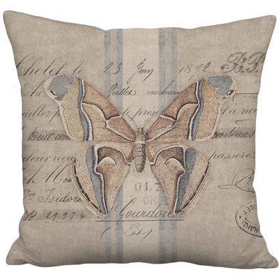 Rustic Butterfly Moth French Country Grain Sack Style Linen Cotton Pillow Cover