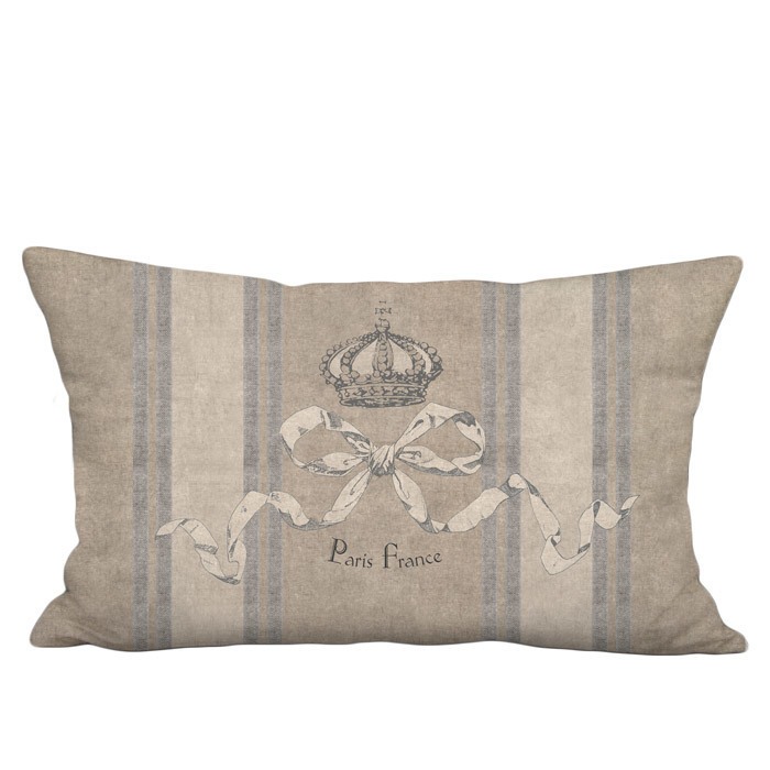 Ribbon and Crown Personalized Grain Sack Style Linen Cotton Lumbar Pillow Cover