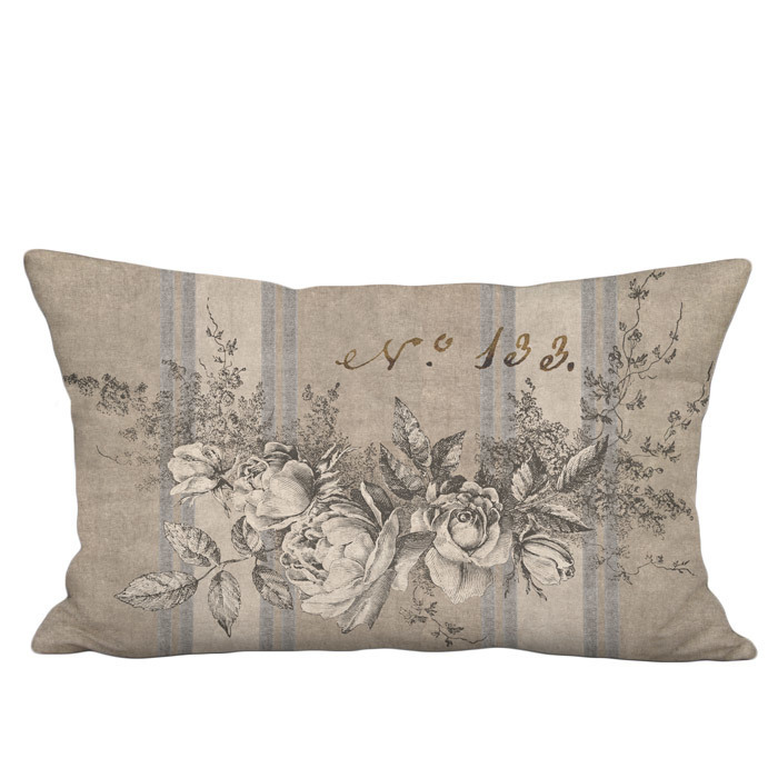 Garland of Roses Grain Sack Style Linen Cotton Lumbar Pillow Cover