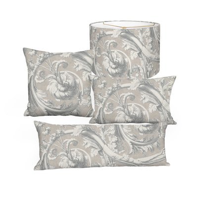 Baroque Ornamental Scroll in Pewter Beige Charcoal Grey and White