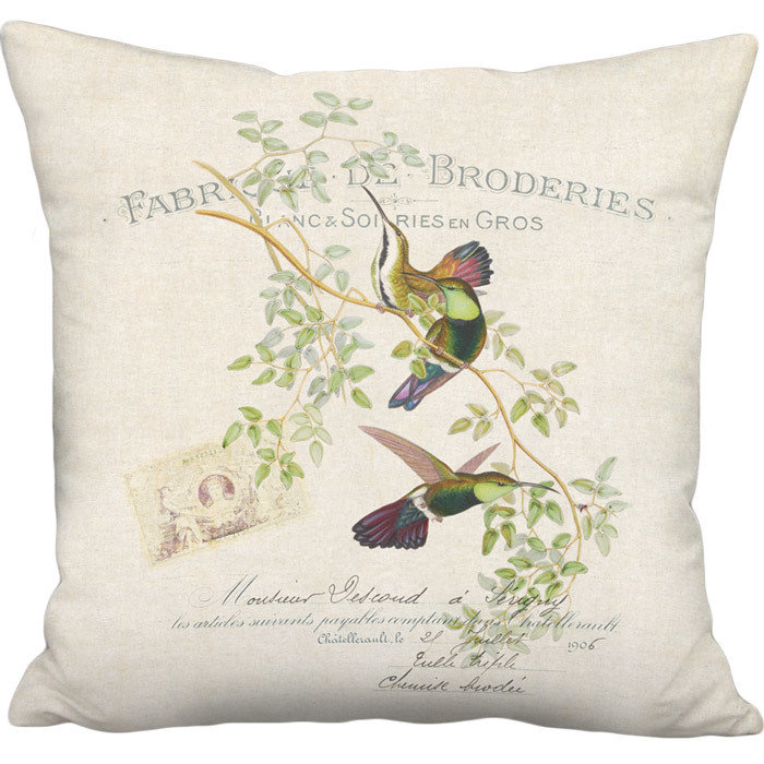Sweet Nectar Hummingbirds Linen Cotton Pillow Cover