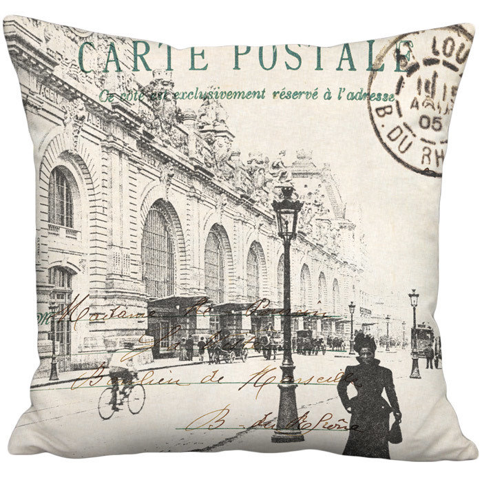 Quai d'Orsay French Carte Postale Linen Cotton Pillow Cover