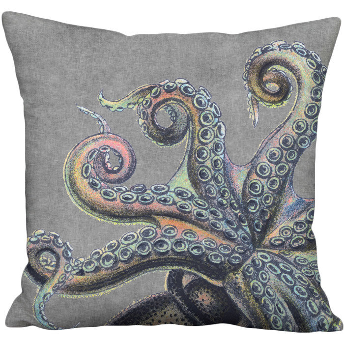 Lava Rock Octopus Linen Cotton Pillow Cover - Right Facing