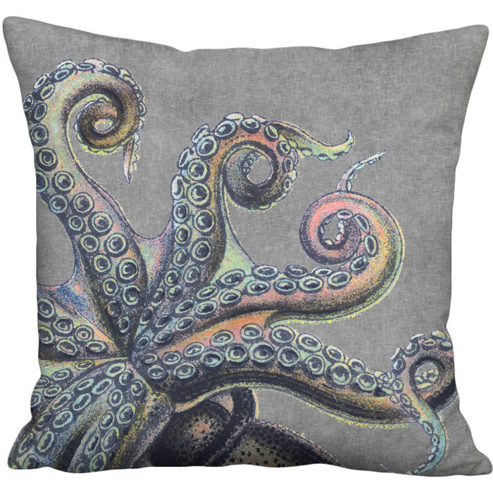 Lava Rock Octopus Linen Cotton Pillow Cover - Left Facing